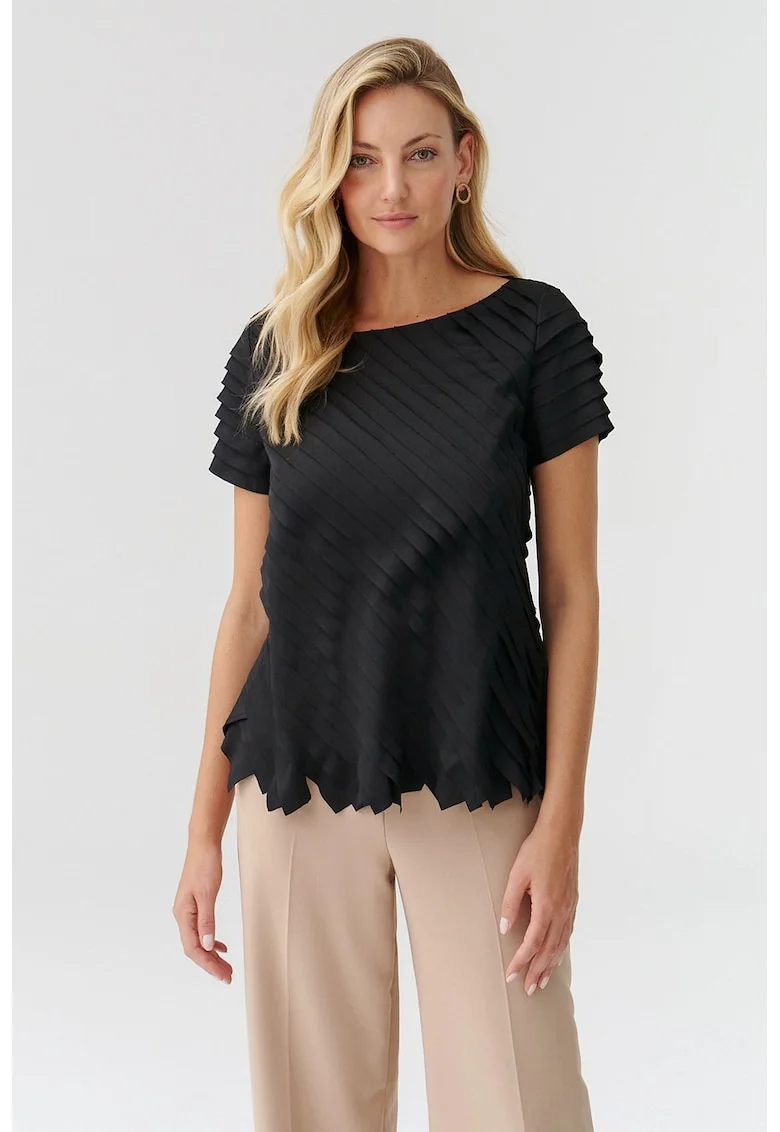 Bluza cu decolteu rotund si model stratificat Nako, Negru