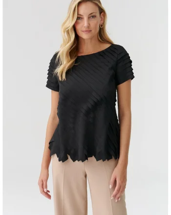 Bluza cu decolteu rotund si model stratificat Nako, Negru