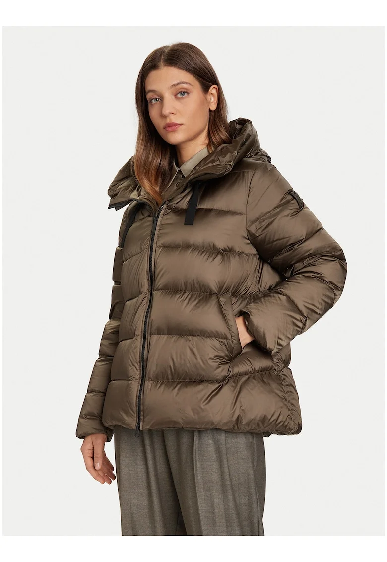Geaca de puf pentru dama,  impermeabila, cu gluga, nylon, kaki,