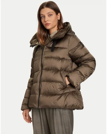 Geaca de puf pentru dama,  impermeabila, cu gluga, nylon, kaki,
