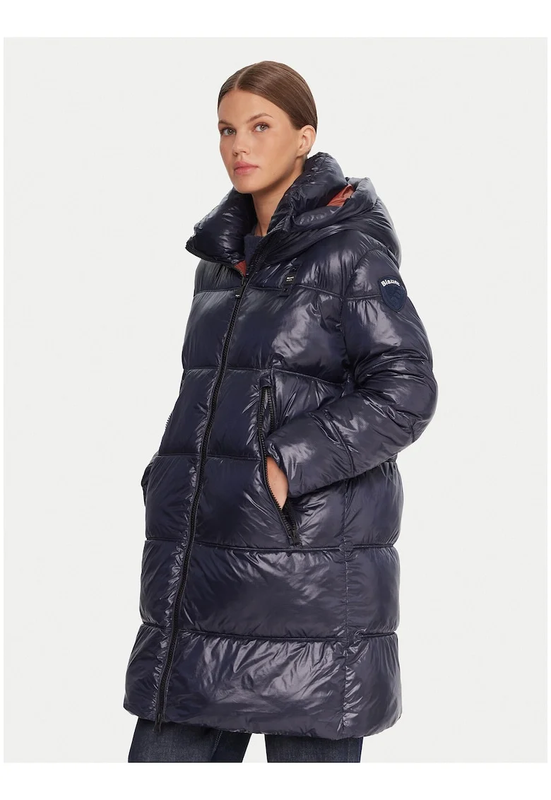 Geaca de iarna dama,  albastru, poliamida, regular fit, fermoar,