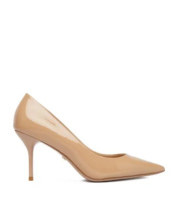 Pantofi dama,  toc ascutit, bej, piele naturala,