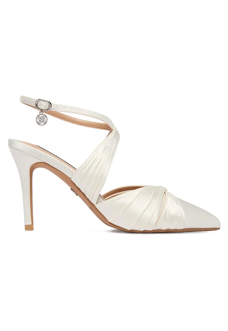 Pantofi dama,  toc ascutit, crem, textil,