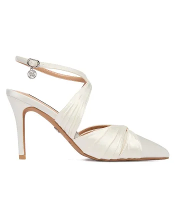 Pantofi dama,  toc ascutit, crem, textil,