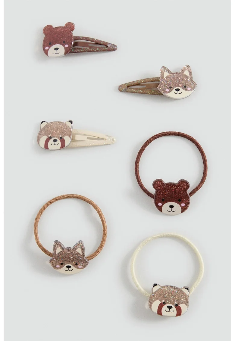 Set de 6 clame de par, Maro deschis/Maro camel
