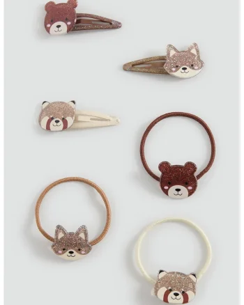Set de 6 clame de par, Maro deschis/Maro camel