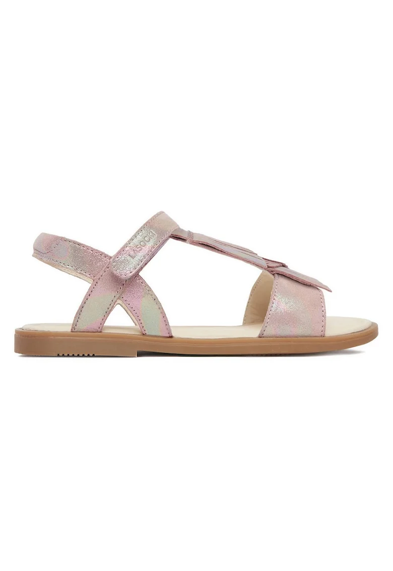 Sandale fete,  piele nabuc, violet, sistem inchidere Velcro