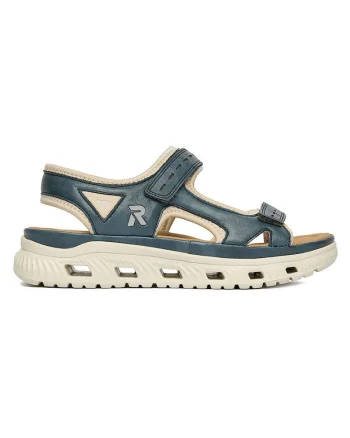 Sandale dama  piele ecologica, inchidere Velcro, Bej/Bleumarin