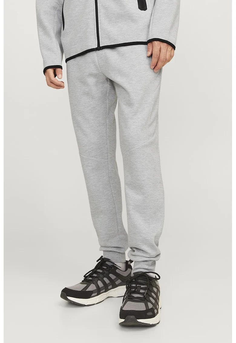 Pantaloni uni de trening cu snur, Gri deschis melange
