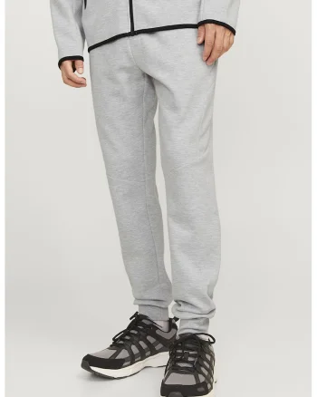 Pantaloni uni de trening cu snur, Gri deschis melange