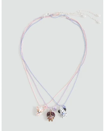 Set de 3 coliere din zinc, Albastru pastel/Portocaliu/Lila
