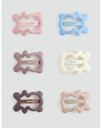 Set de 6 agrafe de par in forma de urs, Maro/Albastru azur