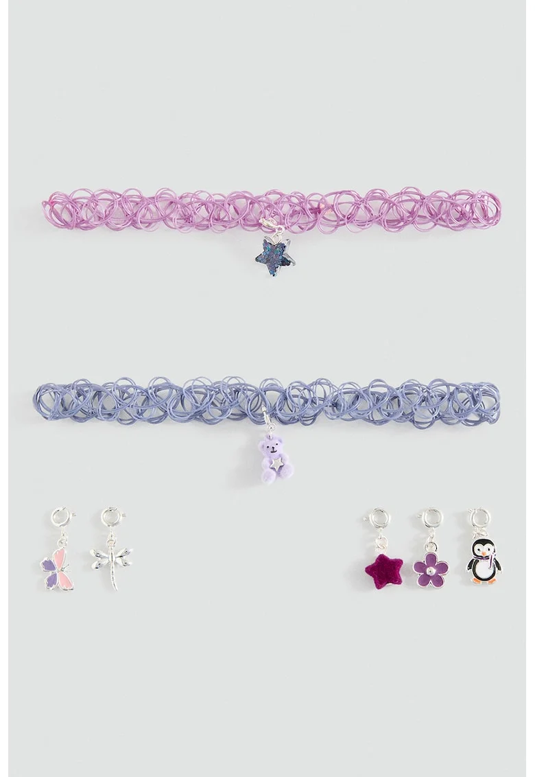Set de 2 chokere cu 7 pandantive, Lila/Albastru stins