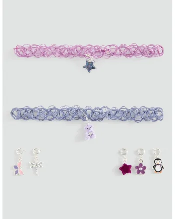Set de 2 chokere cu 7 pandantive, Lila/Albastru stins