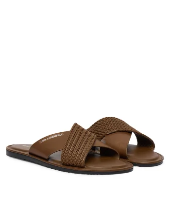 Slapi barbat,  piele naturala, maro