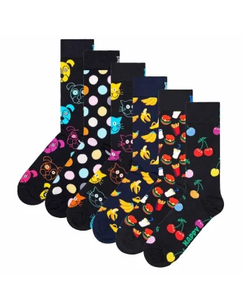 Set de sosete lungi unisex cu model - 6 perechi, Negru/Galben/Albastru