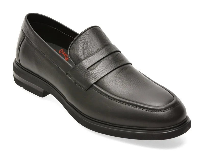 Mocasini OTTER negri, E1811, din piele naturala