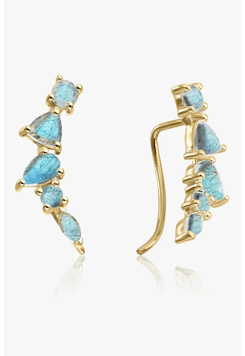 Cercei placati cu 2 microni de aur de 14K si decorati cu labradorite, Auriu/Turcoaz