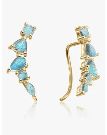 Cercei placati cu 2 microni de aur de 14K si decorati cu labradorite, Auriu/Turcoaz