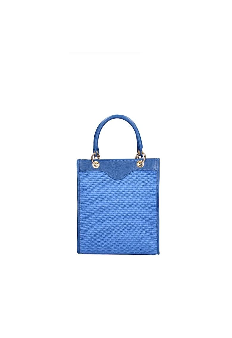 Geanta din piele si material textil cu maner, Albastru royal