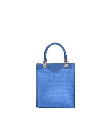 Geanta din piele si material textil cu maner, Albastru royal