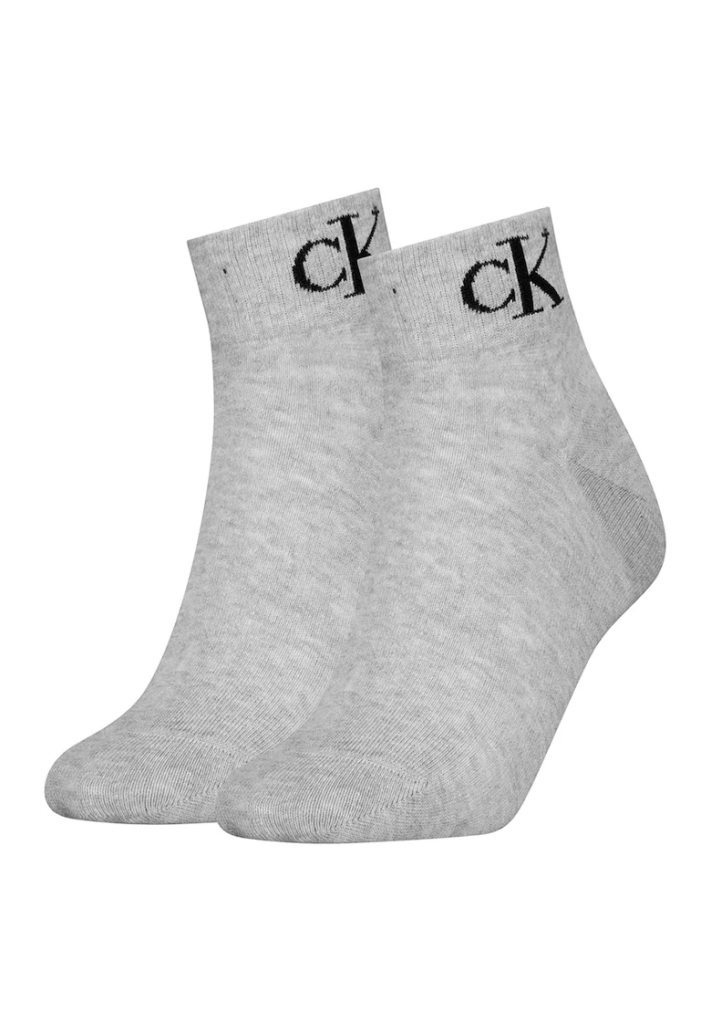 Set de 2 perechi de sosete scurte cu logo, Negru/Gri inchis melange
