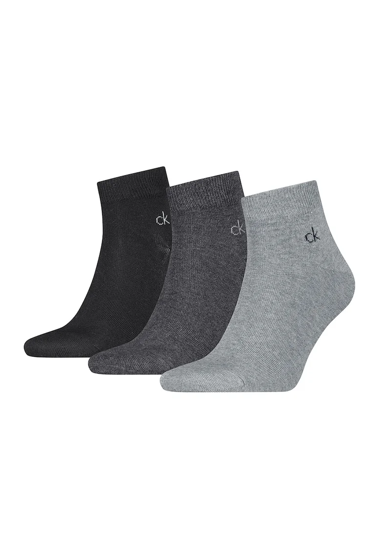 Set de sosete scurte cu logo - 3 perechi, Negru/Gri/Gri inchis