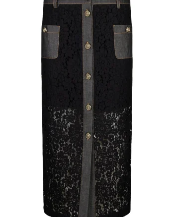Fusta midi cu strat exterior de dantela, Negru