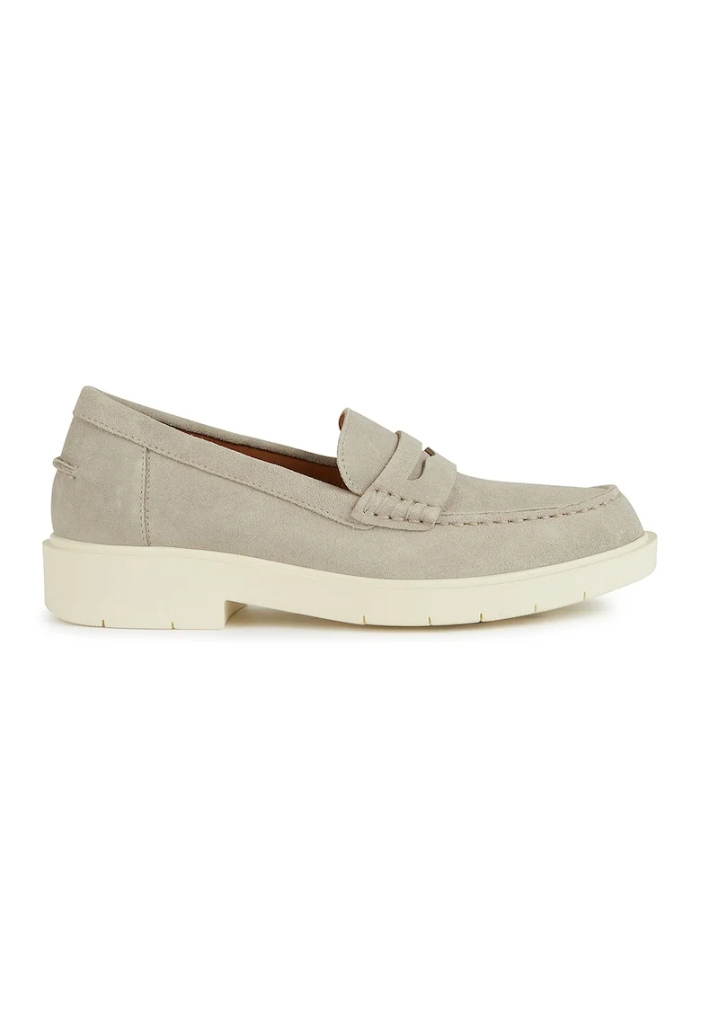 Pantofi loafer uni de piele intoarsa, Gri deschis