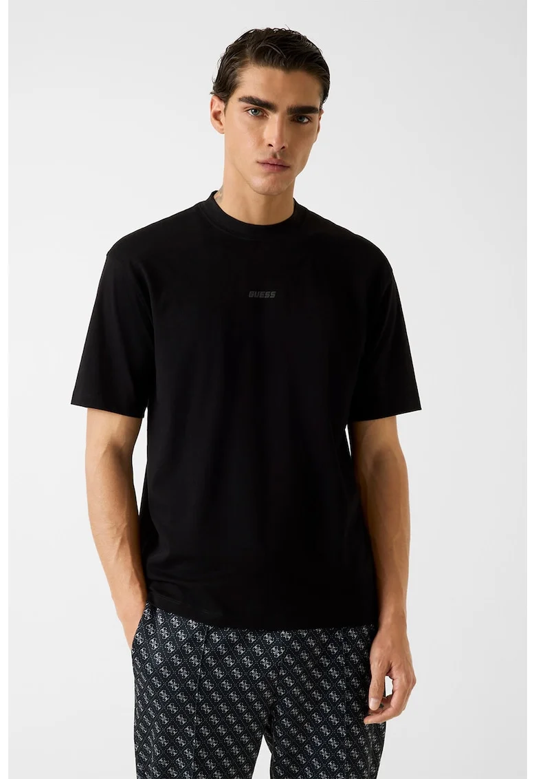 Tricou cu decolteu rotund pentru fitness, Negru