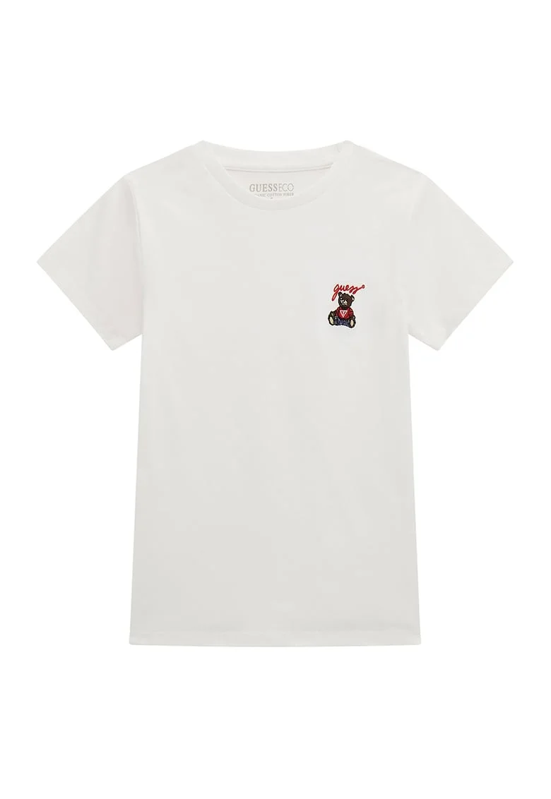 Tricou din amestec de bumbac cu decolteu la baza gatului, Alb