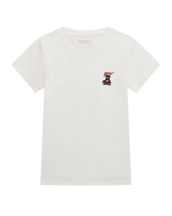 Tricou din amestec de bumbac cu decolteu la baza gatului, Alb