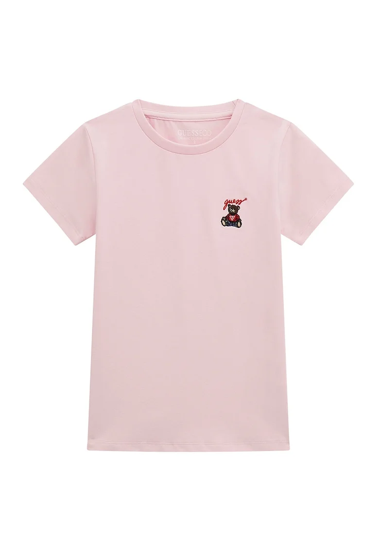 Tricou din amestec de bumbac cu decolteu la baza gatului, Roz