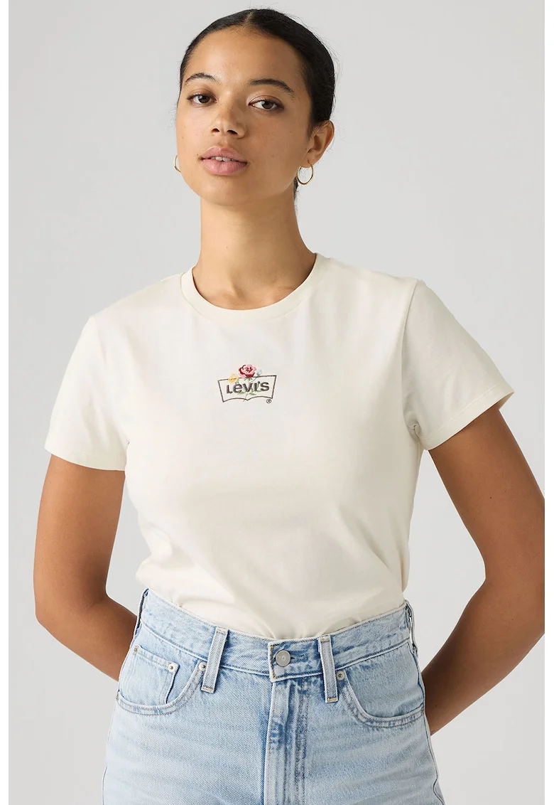 Tricou de bumbac cu decolteu la baza gatului