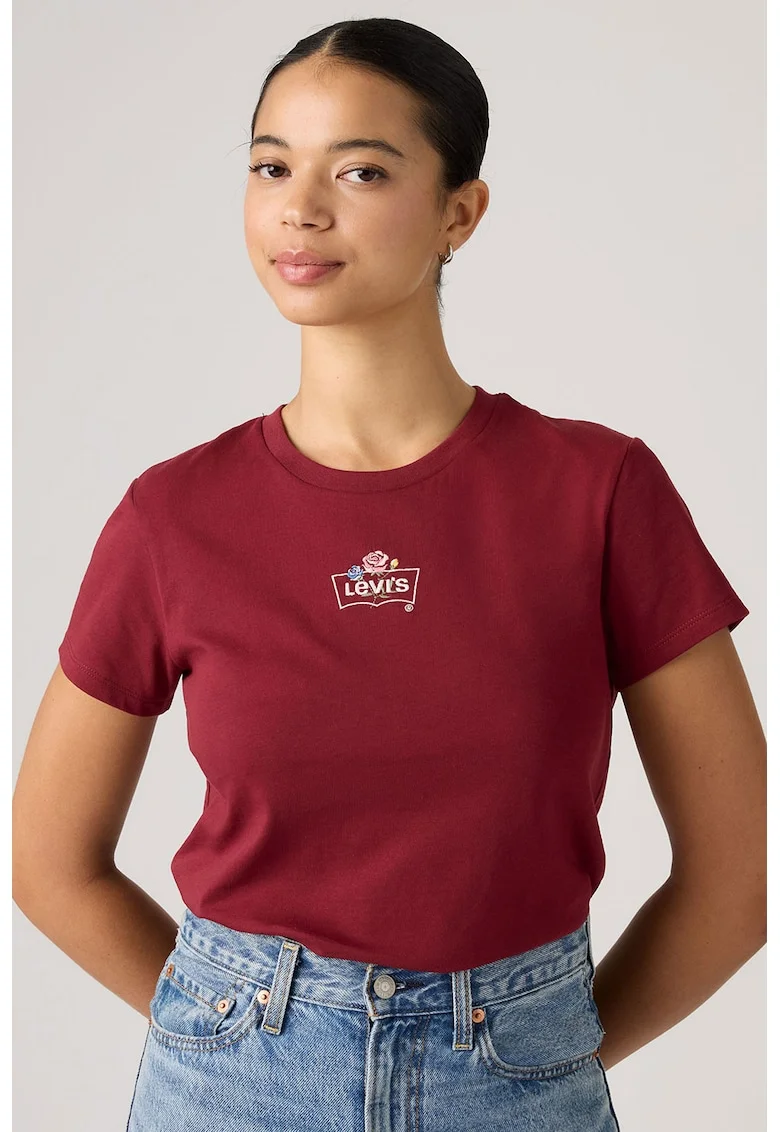 Tricou de bumbac cu decolteu la baza gatului