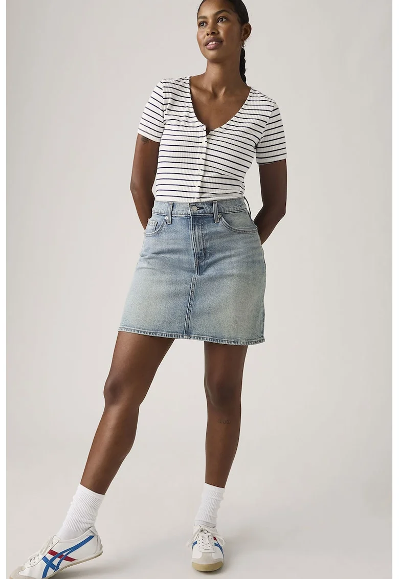 Fusta mini din denim, Albastru pal