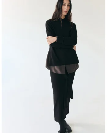 Fusta midi dreapta tricotata fin, Negru