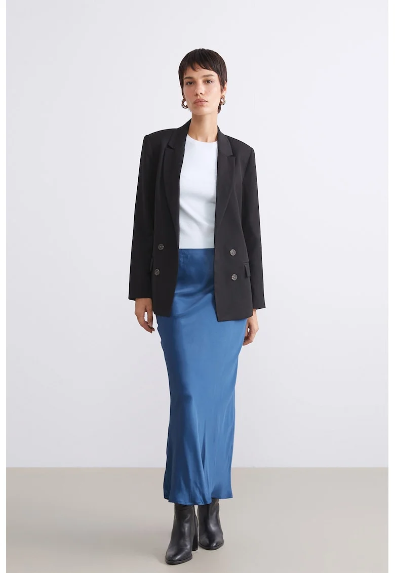 Fusta midi cu aspect de satin, Albastru