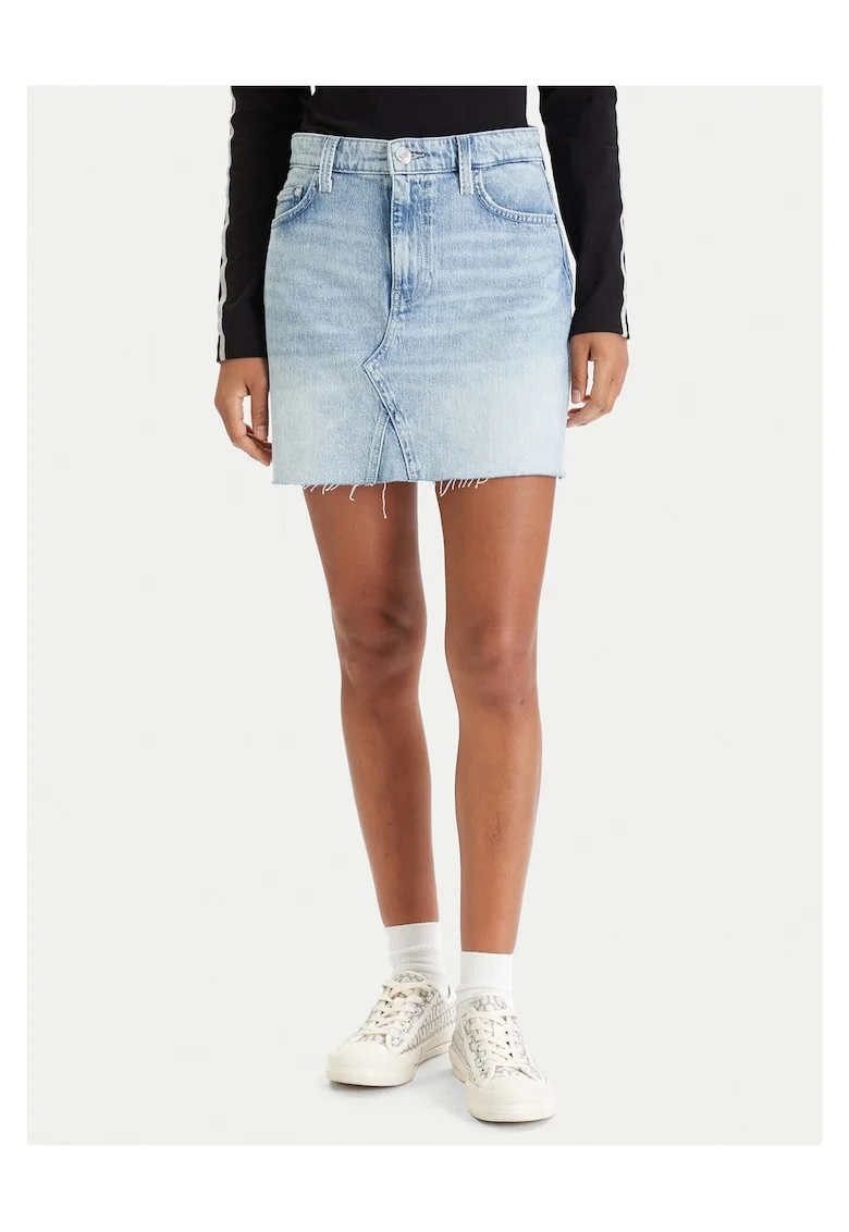 Fusta denim  bumbac, fermoar, albastru
