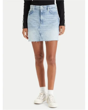 Fusta denim  bumbac, fermoar, albastru