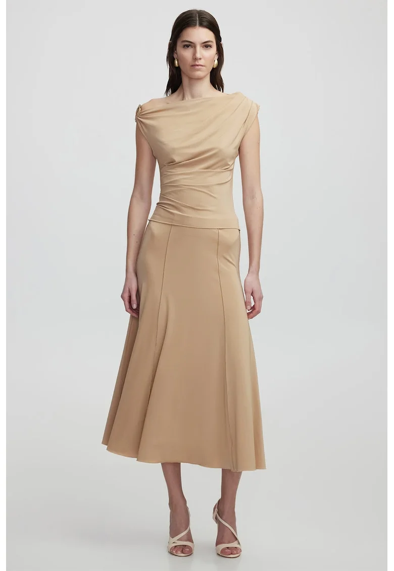 Fusta midi evazata, Maro camel