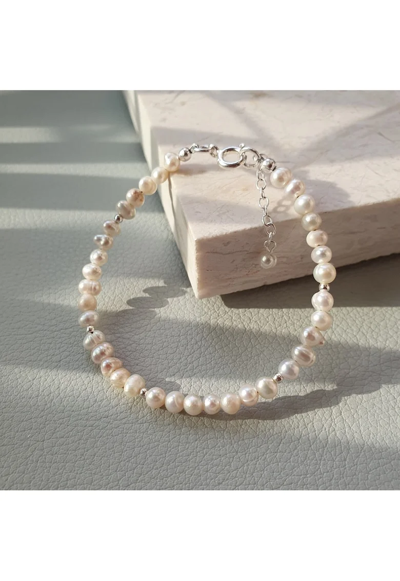 Bratara handmade din perle de cultura si argint 925, 17+2 cm
