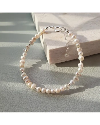 Bratara handmade din perle de cultura si argint 925, 17+2 cm