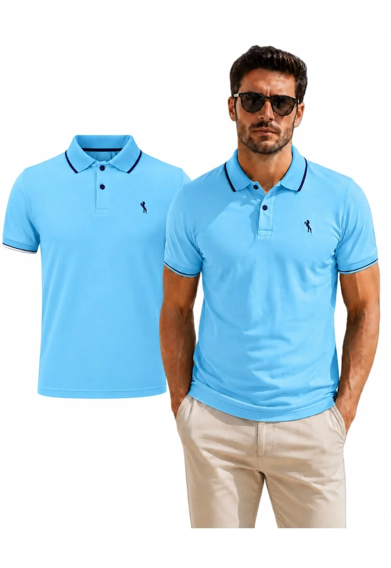 Tricou polo cu detalii contrastante, Albastru deschis
