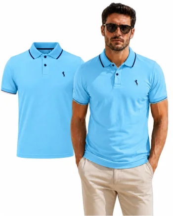 Tricou polo cu detalii contrastante, Albastru deschis