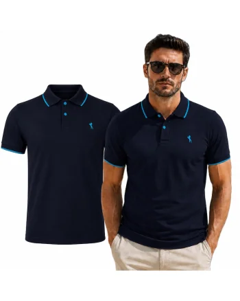 Tricou polo cu detaliu logo contrastant, Albastru inchis