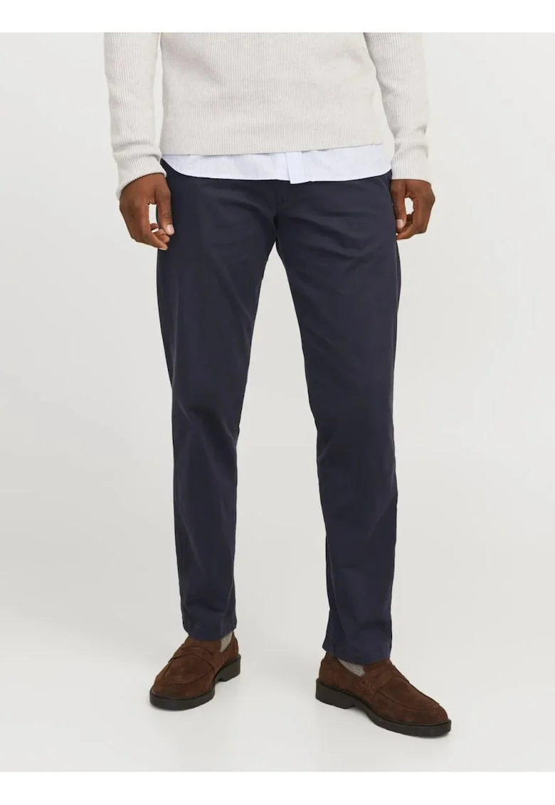 Pantaloni chino barbati, cu talie medie, Relaxed Fit, JPSTKANE BARRET, Bleumarin inchis, Albastru