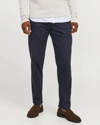 Pantaloni chino barbati, cu talie medie, Relaxed Fit, JPSTKANE BARRET, Bleumarin inchis, Albastru