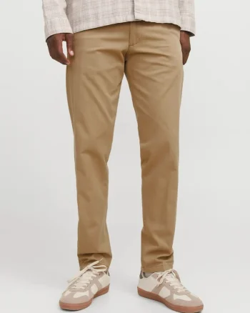 Pantaloni chino barbati, cu talie medie, Relaxed Fit, JPSTKANE BARRET, Bleumarin inchis, Maro