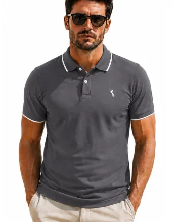 Tricou polo din bumbac cu detalii contrastante, Gri